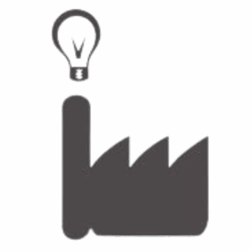 factory logo with lighbulb coming out of the chimney